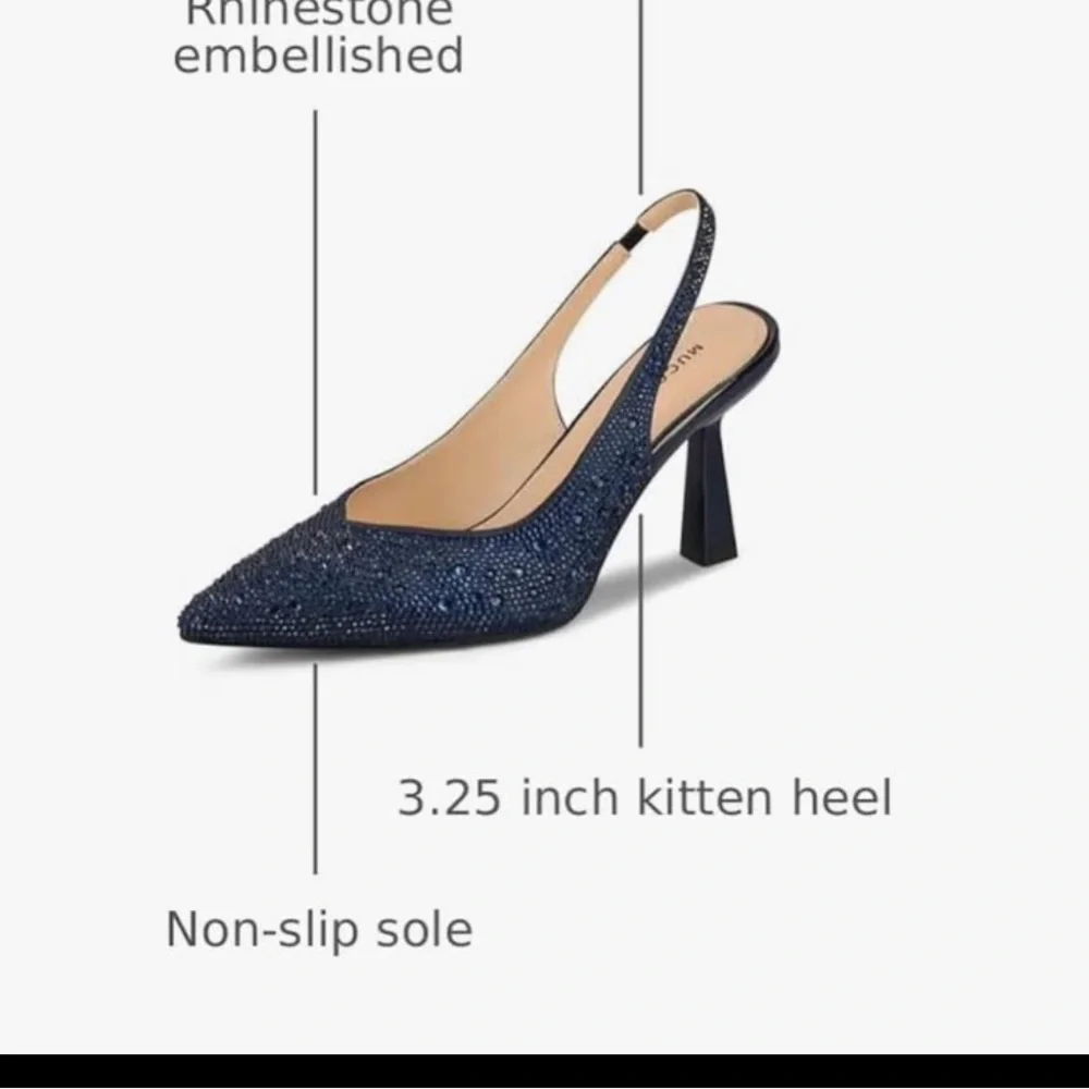 Navy Beaded Slingback Kitten Heel
